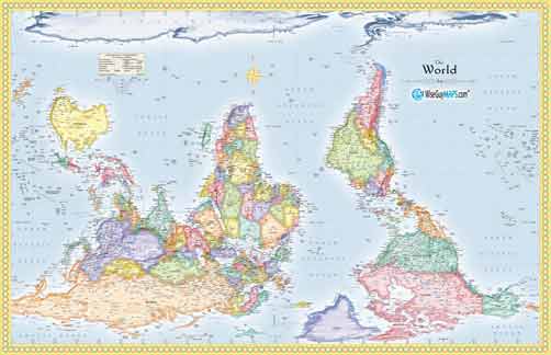 Upside Down World Map - Large